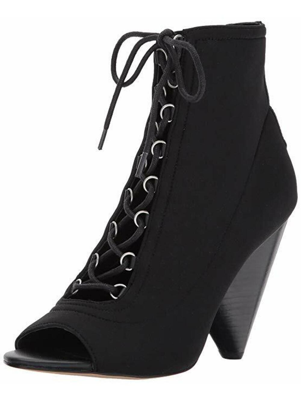 New in Box BCBGeneration Alicia Black Lace-Up Boots Open Toe Booties 3.75 Heel 8